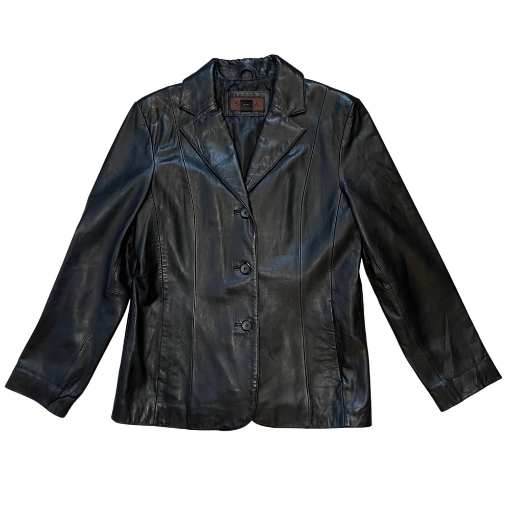 VTG 90s Siena Leather‎ Jacket Womens 12 Black Soft Leather Button
Down Biker y2k